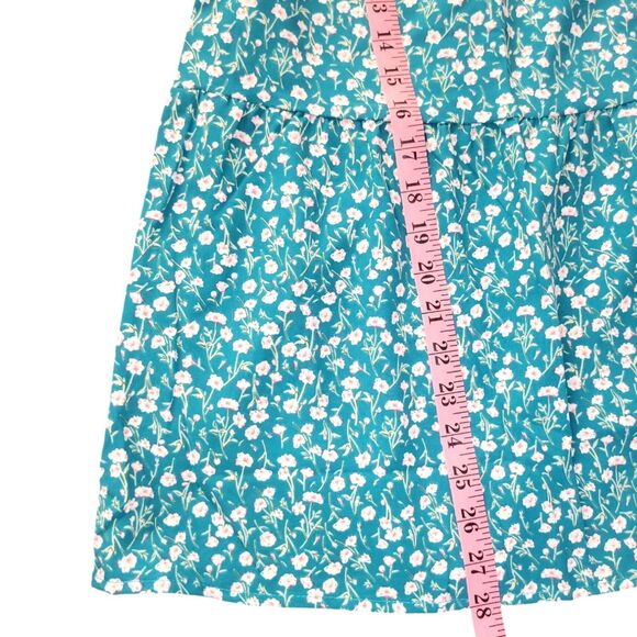 Womens Plus size 1X and 2X Teal/Pink Ditsy Floral Round Neck Short Sleeve Blouse - Picture 10 of 12